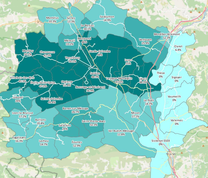 Cartographie des taux d'emprise par commune